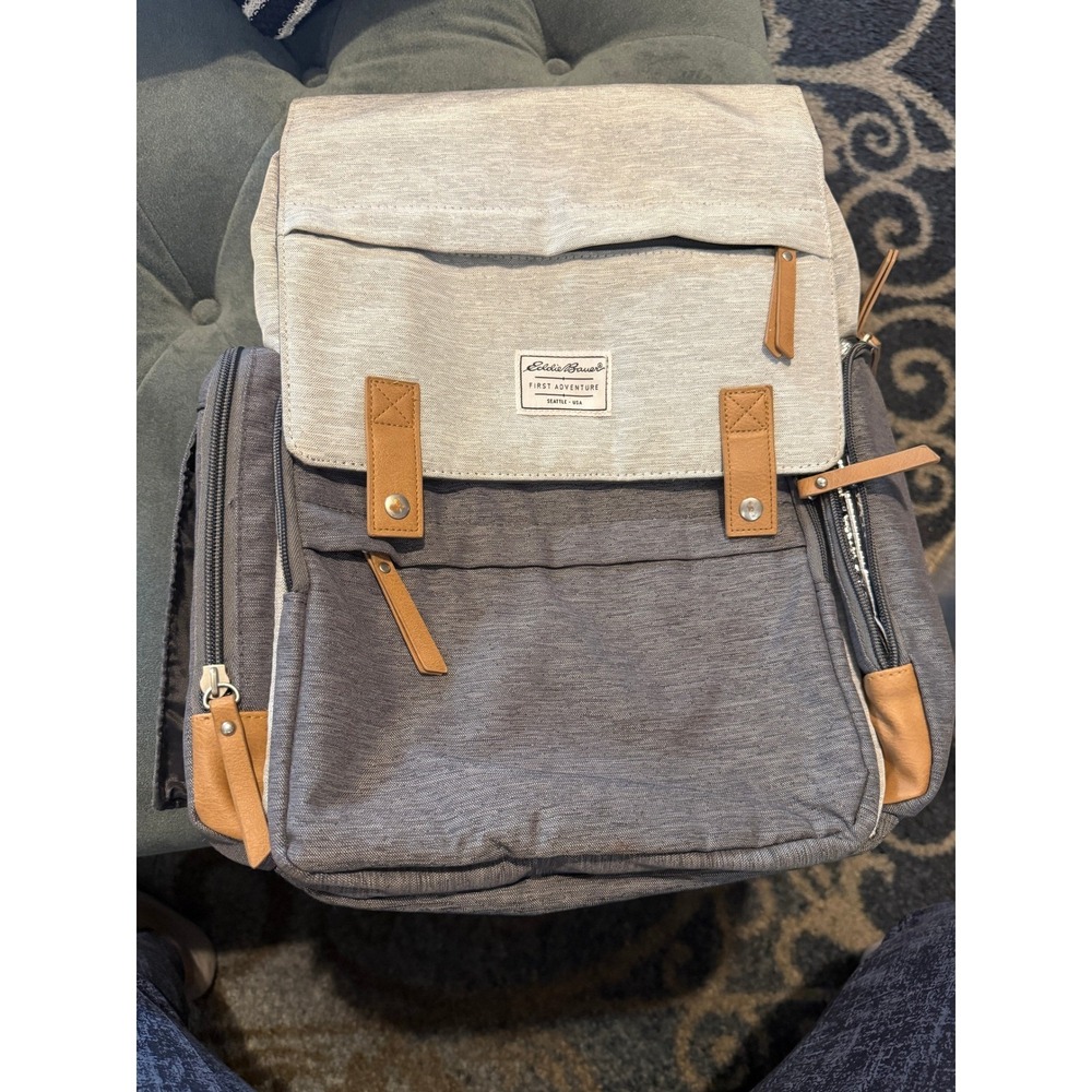 Eddie Bauer Diaper Bag Backpack Unisex Large Grey Good Insulated Wipes Pocket